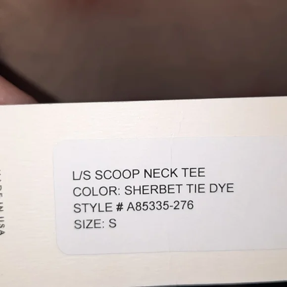 AMO Cotton Tie Dye Tee Long Sleeve Slub Beach Orange Sherbet Small NEW - Picture 7 of 8